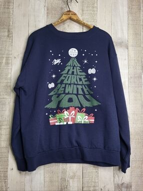 Star Wars Navy "May The Force Be With You" Holiday Sweatshirt. Size Large